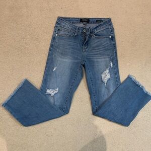 Judy Blue Light Blue Flare Jeans with Distressed Detail